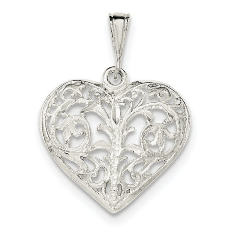 Sterling Silver Polished Filigree Heart Pendant QC8471 - shirin-diamonds