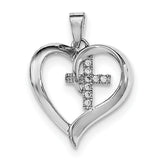 Sterling Silver Rhodium-plated Heart w/CZ Cross Pendant QC8486 - shirin-diamonds