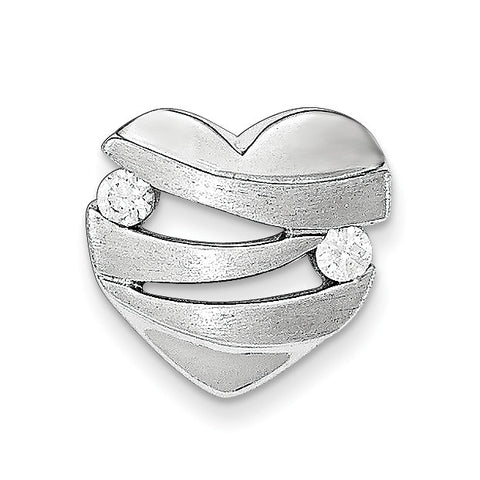Sterling Silver Polished and Brushed CZ Heart Chain Slide - shirin-diamonds