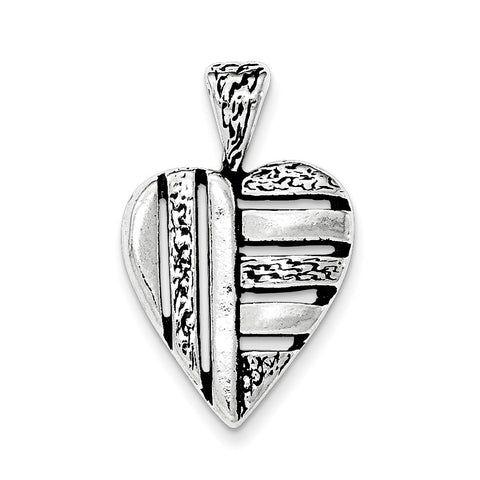Sterling Silver Antiqued Heart Chain Slide Pendant - shirin-diamonds