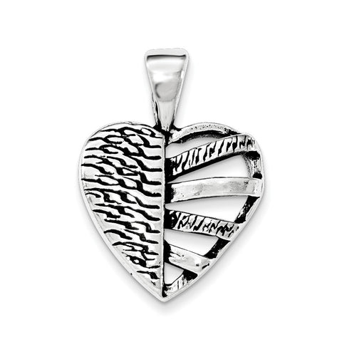 Sterling Silver Antiqued Half Cut-out Heart Chain Slide - shirin-diamonds