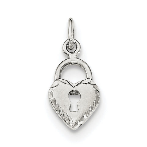 Sterling Silver Polished Diamond-cut Heart Lock Charm QC8503 - shirin-diamonds