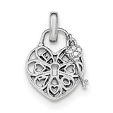 Sterling Silver Rhodium-plated Heart Lock & Key w/CZ Pendant QC8514 - shirin-diamonds