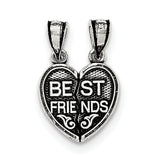 Sterling Silver Antiqued Mini Best Friends Break Away Heart Pendant QC8529 - shirin-diamonds