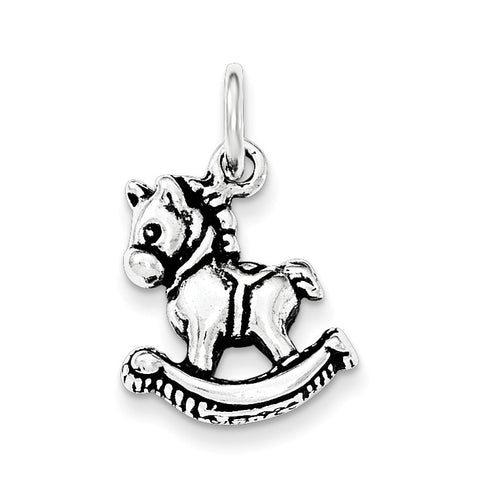 Sterling Silver Antiqued Rocking Horse Pendant - shirin-diamonds