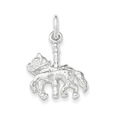 Sterling Silver Polished Carousel Horse Pendant - shirin-diamonds