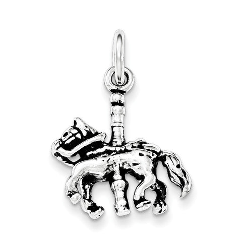 Sterling Silver Antiqued Carousel Horse Pendant - shirin-diamonds