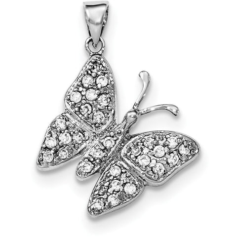 Sterling Silver Rhodium-plated CZ Butterfly Pendant - shirin-diamonds