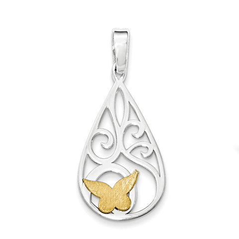 Sterling Silver Gold-tone Polished Laser-cut Butterfly Pendant - shirin-diamonds