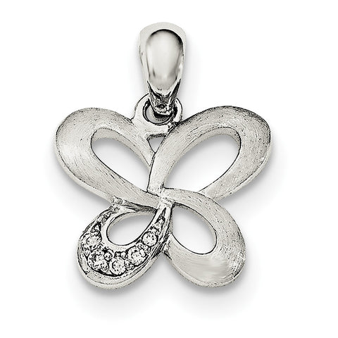 Sterling Silver Satin CZ Butterfly Pendant - shirin-diamonds