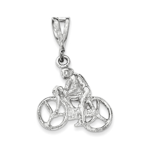 Sterling Silver Polished Figure on Bicycle Pendant QC8632 - shirin-diamonds