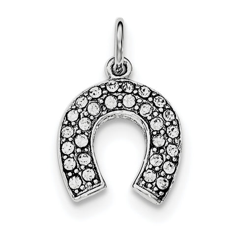 Sterling Silver Rhodium-plated Horseshoe w/Crystal Pendant - shirin-diamonds