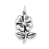 Sterling Silver Antiqued Flower on Stem w/leaves Pendant QC8654 - shirin-diamonds