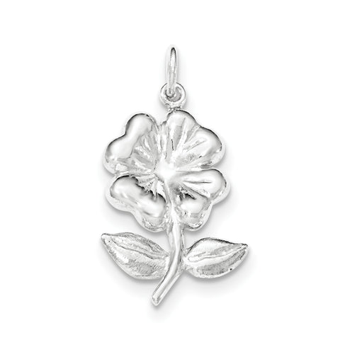 Sterling Silver Polished Flower on Stem w/leaves Pendant QC8655 - shirin-diamonds