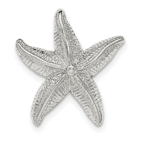 Sterling Silver Polished & Textured Star Fish Chain Slide Pendant - shirin-diamonds