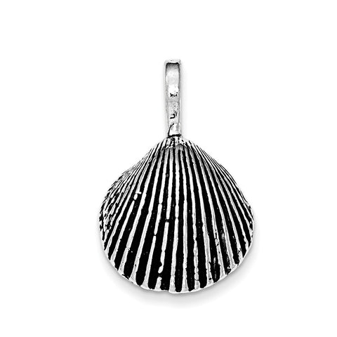 Sterling Silver Antiqued Cockle Shell Chain Slide Pendant - shirin-diamonds