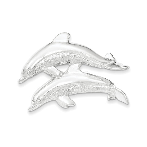 Sterling Silver Polished & Textured Dolphins Chain Slide Pendant - shirin-diamonds