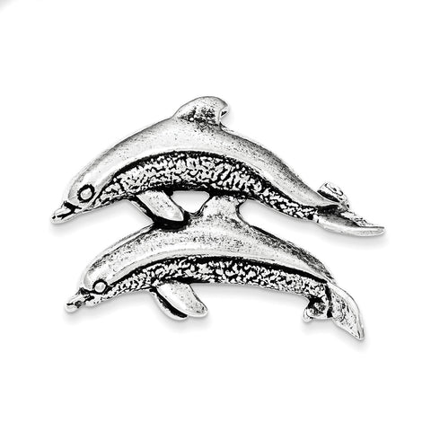 Sterling Silver Antiqued & Textured Dolphins Chain Slide Pendant - shirin-diamonds