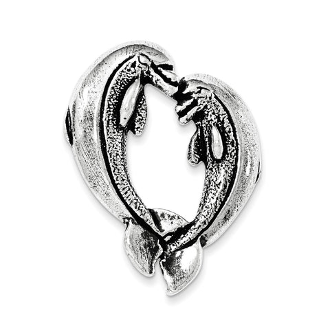 Sterling Silver Antiqued Nose to Nose Dolphin Heart Chain Slide - shirin-diamonds