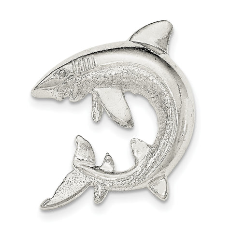 Sterling Silver Polished & Textured Shark Chain Slide Pendant - shirin-diamonds