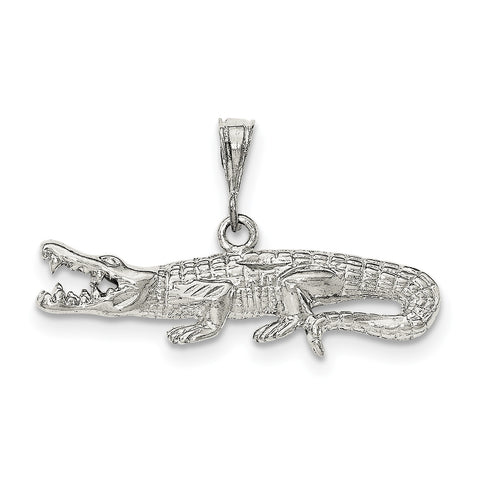 Sterling Silver Polished & Textured Crocodile Pendant - shirin-diamonds