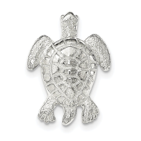 Sterling Silver Polished & Textured Turtle Chain Slide Pendant - shirin-diamonds