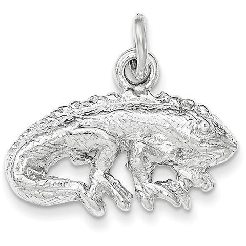 Sterling Silver Polished & Textured Iguana Pendant - shirin-diamonds