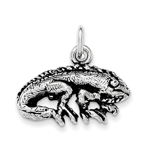 Sterling Silver Antiqued & Textured Iguana Pendant - shirin-diamonds