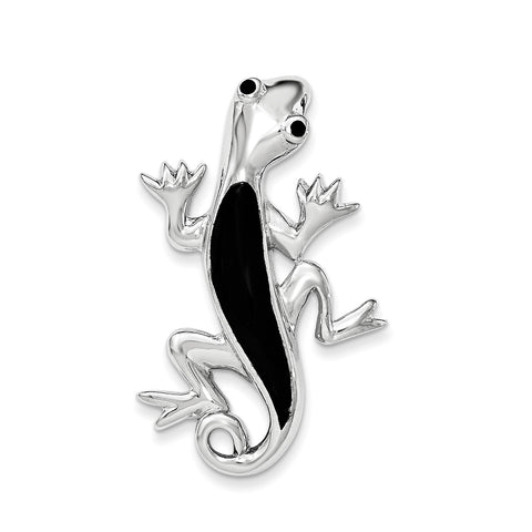 Sterling Silver Polished Enameled Gecko Chain Slide Pendant - shirin-diamonds