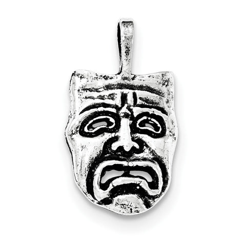 Sterling Silver Antiqued Sad Face Mask Chain Slide Pendant - shirin-diamonds
