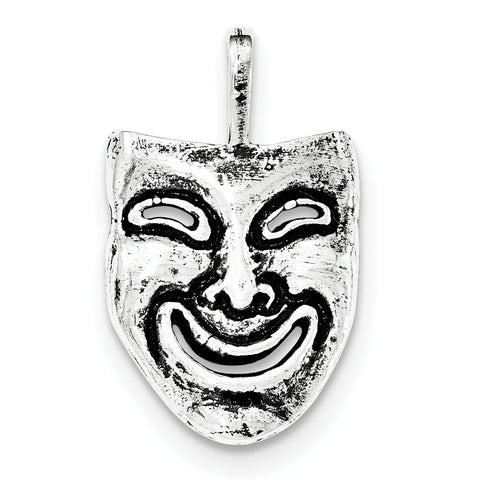 Sterling Silver Antiqued Smiling Mask Chain Slide Pendant - shirin-diamonds