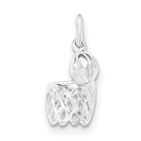 Sterling Silver Polished Diamond-cut Basketball and Hoop Pendant QC8857 - shirin-diamonds