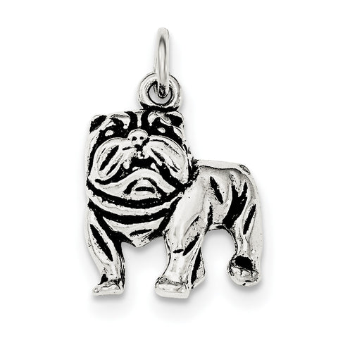 Sterling Silver Antiqued Bulldog Pendant - shirin-diamonds