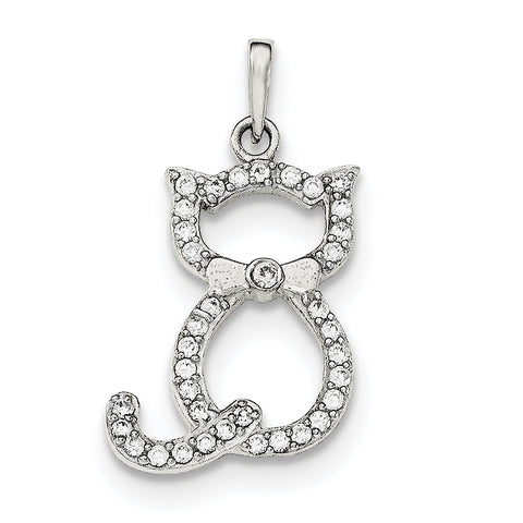 Sterling Silver Polished CZ Cat Pendant - shirin-diamonds
