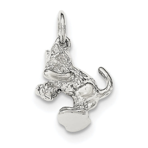 Sterling Silver Polished Cat Playing with Ball Pendant - shirin-diamonds