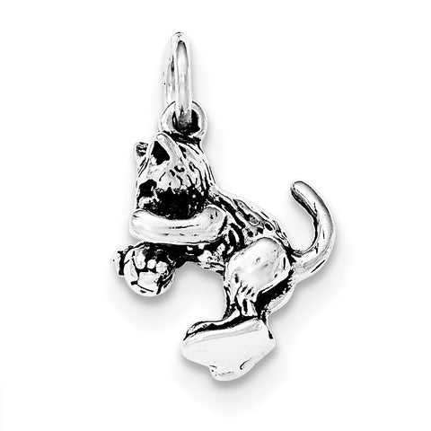 Sterling Silver Antiqued Cat Playing with Ball Pendant - shirin-diamonds