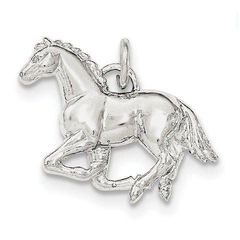 Sterling Silver Polished & Textured Horse Pendant - shirin-diamonds