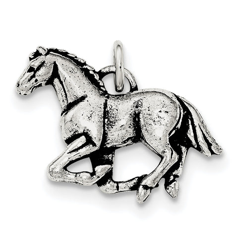 Sterling Silver Antiqued & Textured Horse Pendant - shirin-diamonds