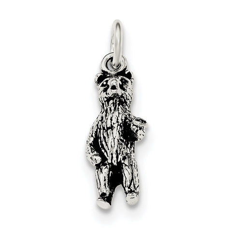 Sterling Silver Antiqued & Textured Bear Standing up Pendant - shirin-diamonds