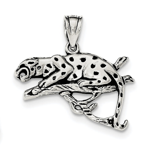 Sterling Silver Antiqued & Textured Leopard on Branch Pendant - shirin-diamonds
