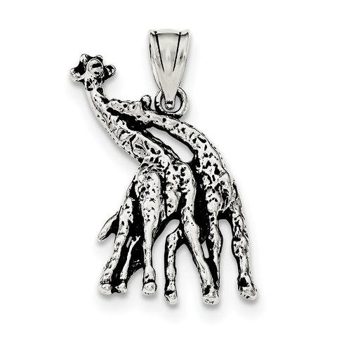 Sterling Silver Antiqued Giraffes Pendant - shirin-diamonds