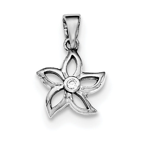 Sterling Silver Rhodium-plated Flower with CZ Pendant - shirin-diamonds