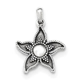 Sterling Silver Polished Antiqued Flower Pendant QC8918 - shirin-diamonds