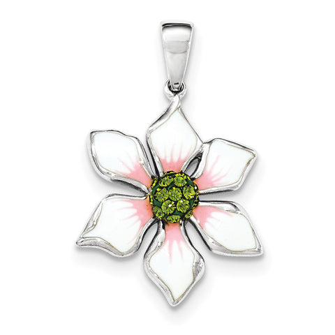 Sterling Silver Preciosa Crystal & Enameled Flower pendant QC8929 - shirin-diamonds