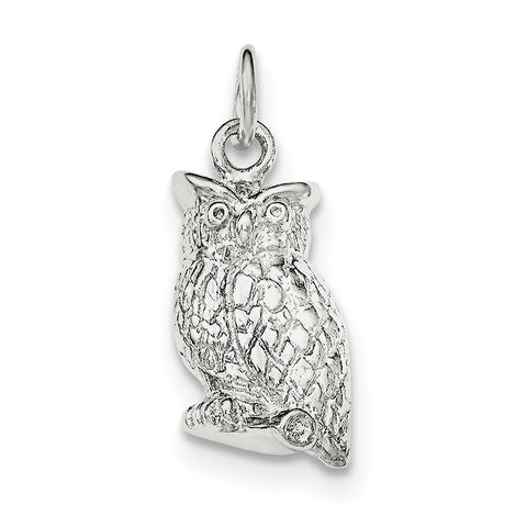 Sterling Silver Polished & Textured Perched Owl Pendant - shirin-diamonds