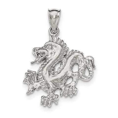 Sterling Silver Polished & Textured Chinese Dragon Pendant - shirin-diamonds