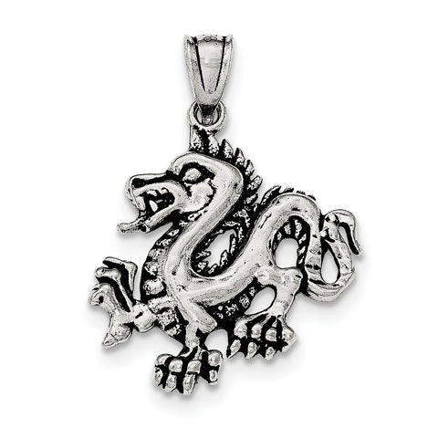 Sterling Silver Antiqued & Textured Chinese Dragon Pendant - shirin-diamonds