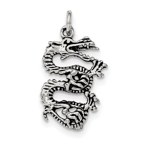 Sterling Silver Antiqued & Textured Dragon Pendant - shirin-diamonds