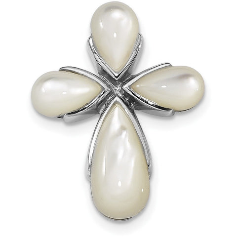 Sterling Silver Rhodium-plated Mother of Pearl Cross Chain Slide QC9033 - shirin-diamonds