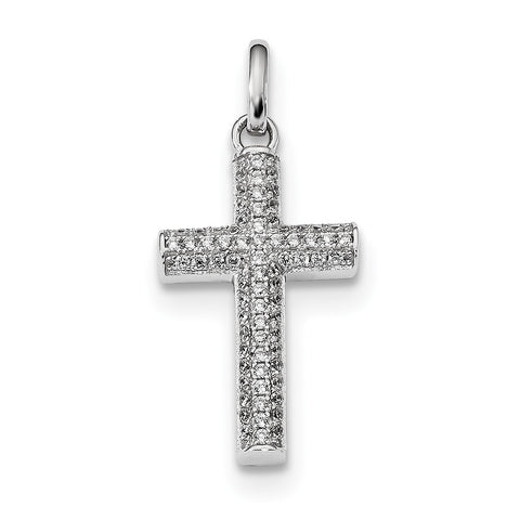 Sterling Silver Rhodium-plated CZ Latin Cross Pendant QC9050 - shirin-diamonds